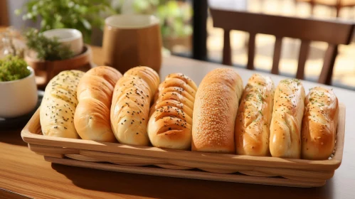 Delicious Bread Varieties in Wooden Basket