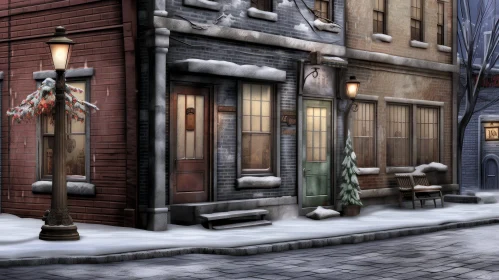 Snowy Small Town Street Scene