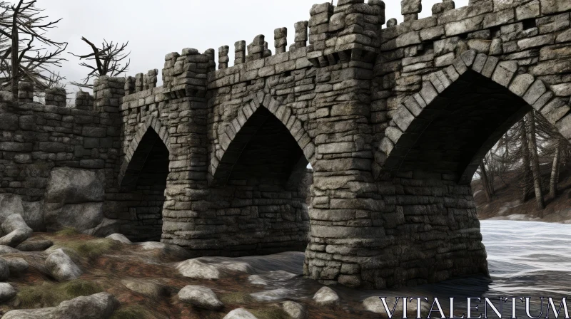 Stone Bridge in Forest 3D Rendering AI Image