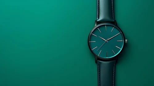 Stylish Metal Wristwatch on Green Background