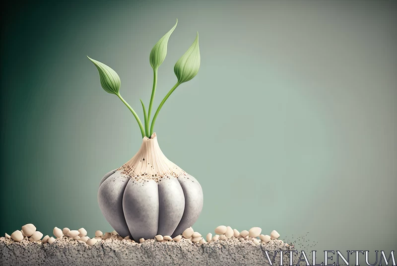 Surrealistic Plants on Grey Background - Oriental Minimalism AI Image