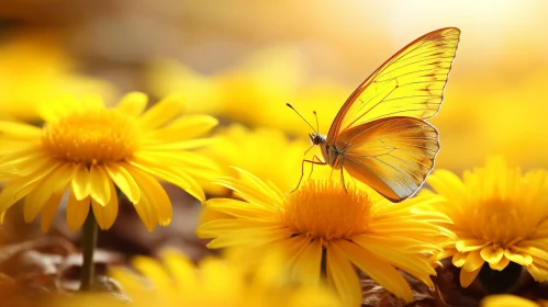 Yellow Butterfly on Flower - Natural Setting