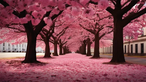 Cherry Blossom Tree-Lined Street in Full Bloom