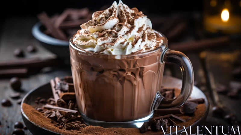 Delicious Hot Chocolate with Whipped Cream | Wooden Table Setting AI Image