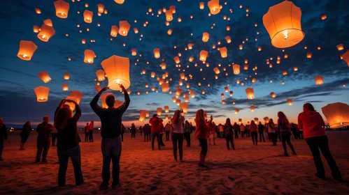 Enchanting Night Sky with Glowing Paper Lanterns