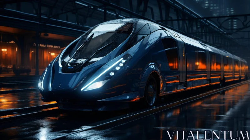 Futuristic High-Speed Train at Night Station AI Image