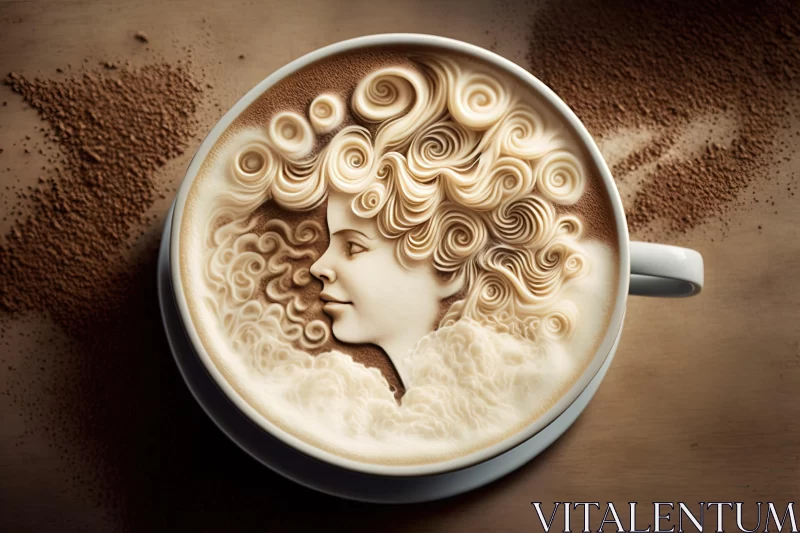 Intricately Sculpted Coffee Cup Art: A Captivating Depiction of a Woman's Face AI Image
