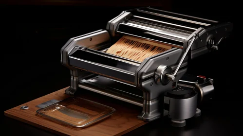 Metal Pasta Maker Machine on Wooden Table