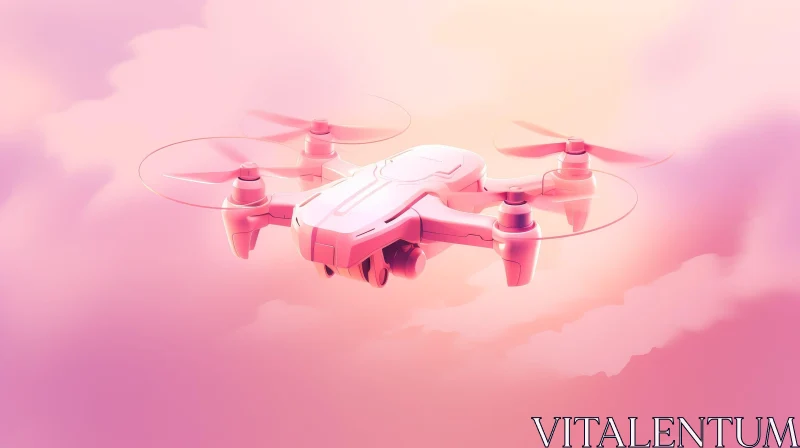 Pink Drone Flying in Cloudy Sky - Digital Art AI Image