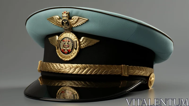 Stylish Black Military Hat with Gold Badge AI Image