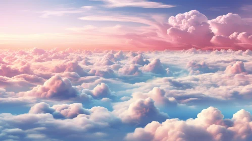 Tranquil Cloudscape: Pink, Blue, White Clouds with Golden Light
