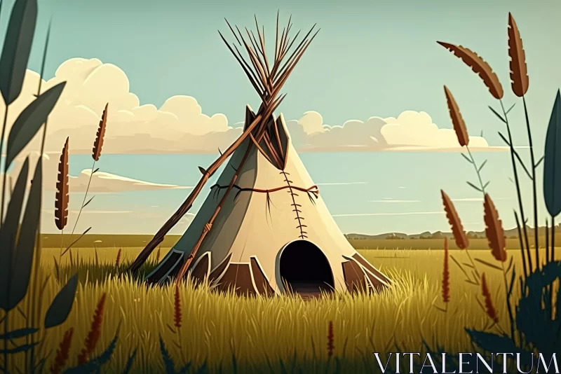 Captivating Native American Teepee Illustration in PlayStation 5 Style AI Image