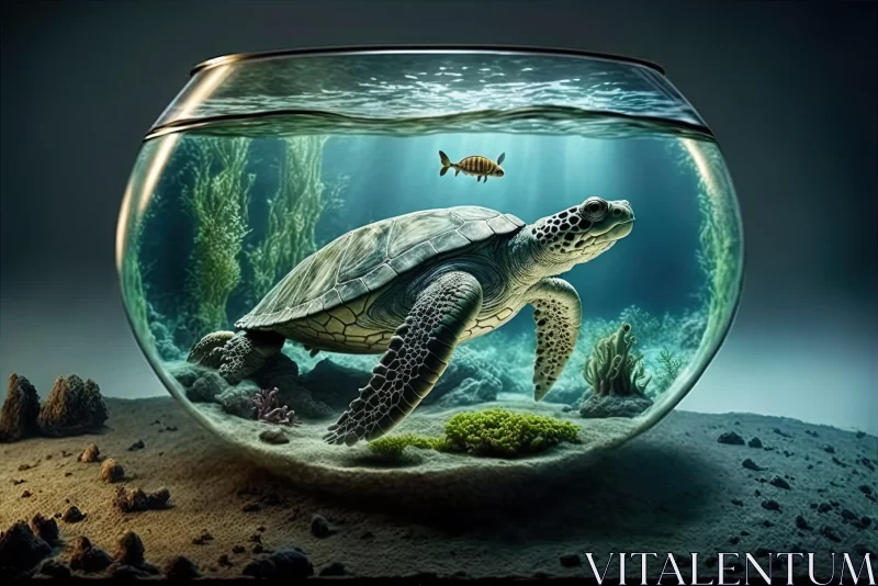 Captivating Turtle in Fish Bowl: Photorealistic Precisionist Art AI Image