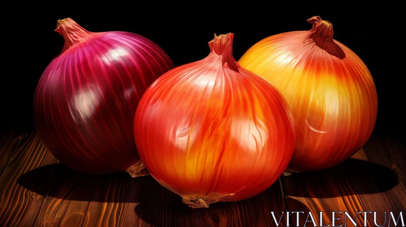 Colorful Onions on Wooden Table AI Image
