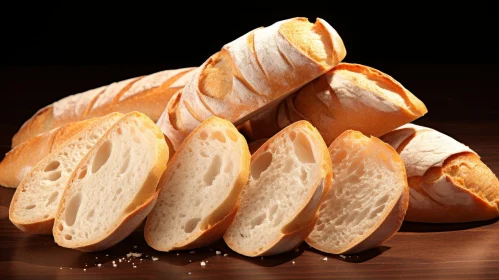 Golden Brown Baguette Close-Up on Wooden Table