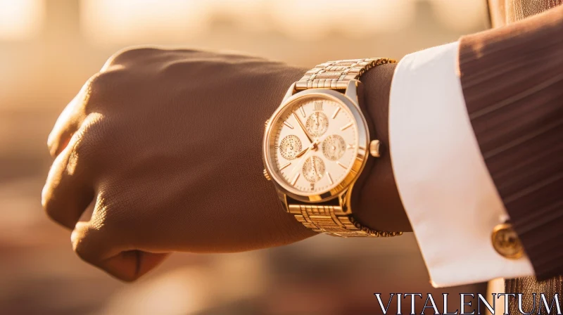 Luxurious Gold Watch on Man's Wrist AI Image