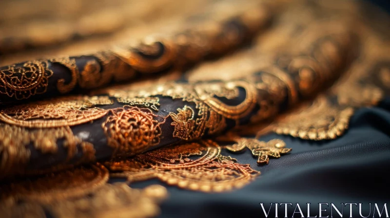 AI ART Luxurious Golden Embroidery on Black Fabric