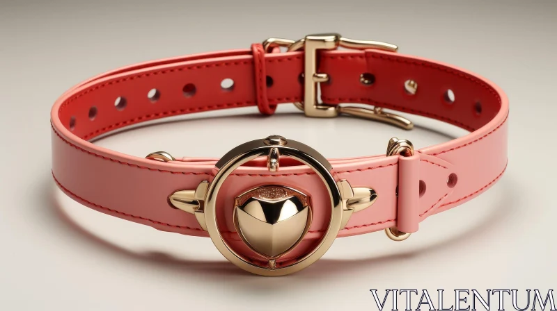 Luxurious Pink Leather Collar with Gold Heart Pendant AI Image