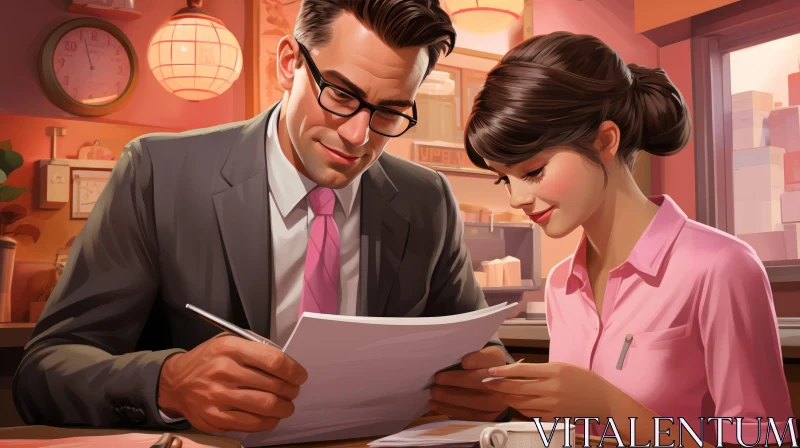 Man and Woman in Diner - Elegant Scene AI Image