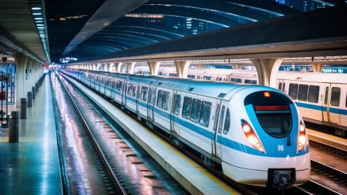 Modern Underground Train Station with High-Speed Arrival