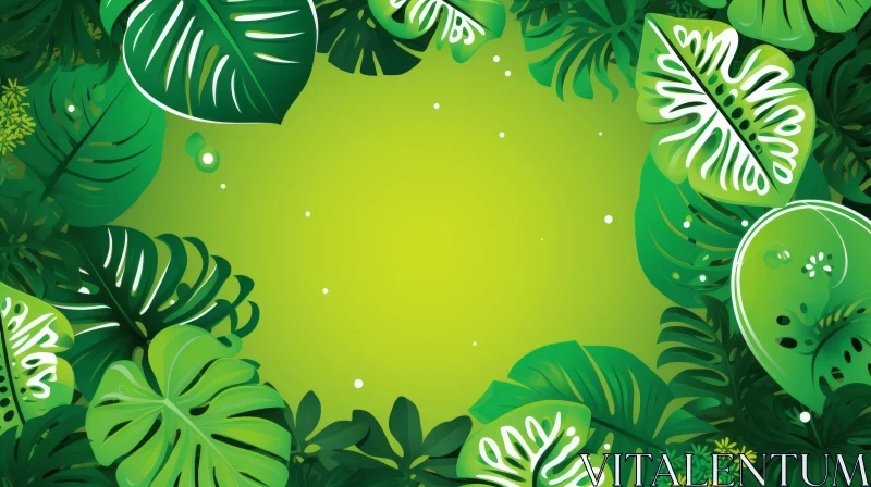 AI ART Tropical Rainforest Vector Illustration - Green Leaves Circle Frame