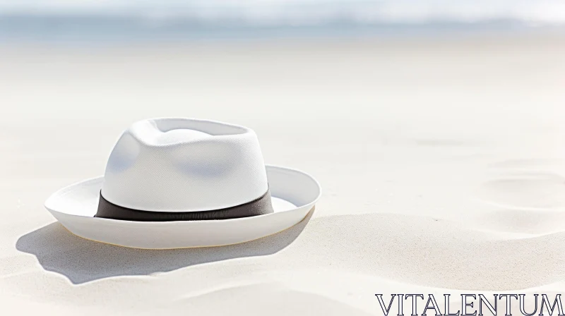 White Straw Hat on Sandy Beach AI Image