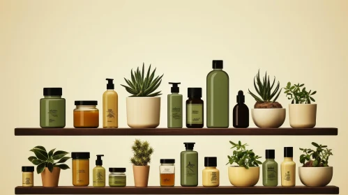Wooden Shelves Skincare and Haircare Products Display