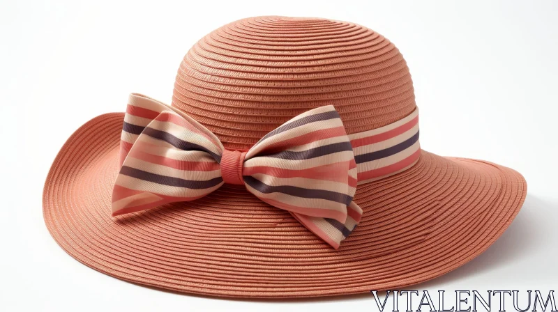 AI ART Brown Straw Hat with Striped Ribbon | Fashion Accessory