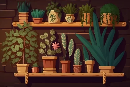 Captivating Collection of Plants on Shelves with Rocky Background