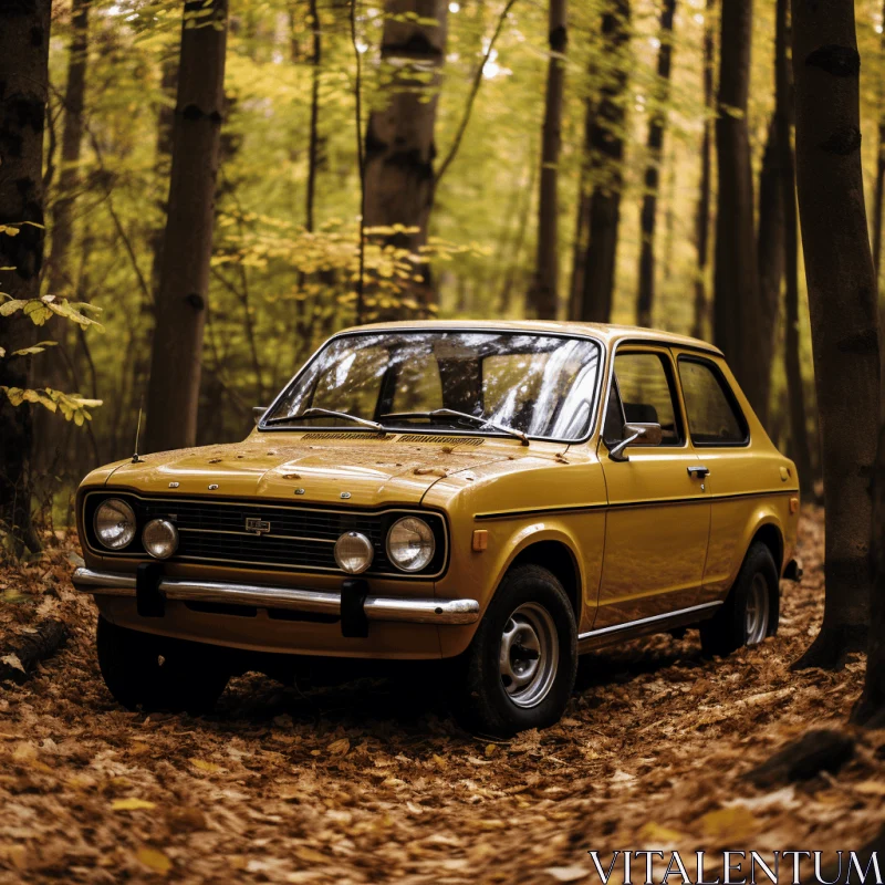 Captivating Yellow Car in Autumn Woods | UHD Image AI Image