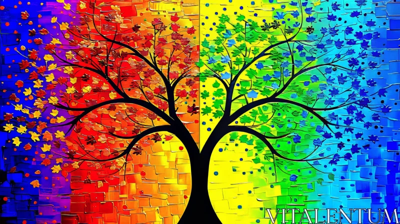 Colorful Rainbow Tree Painting AI Image
