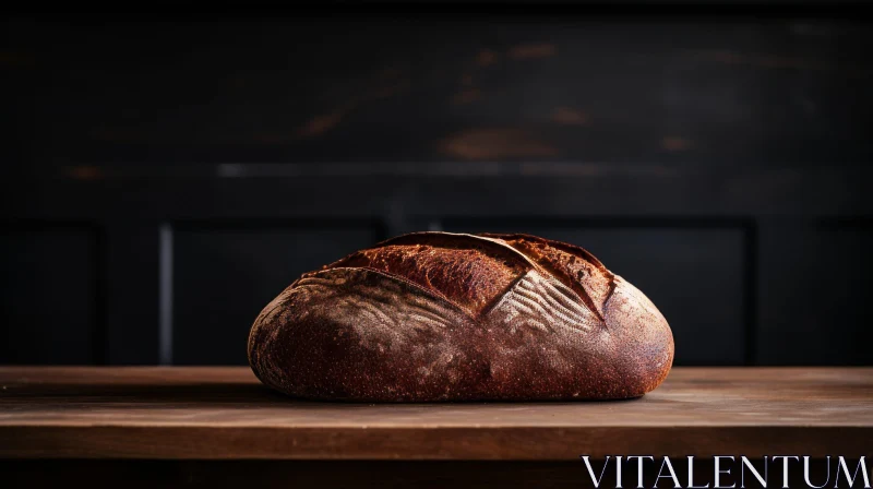 Dark Brown Crust Bread on Wooden Table AI Image