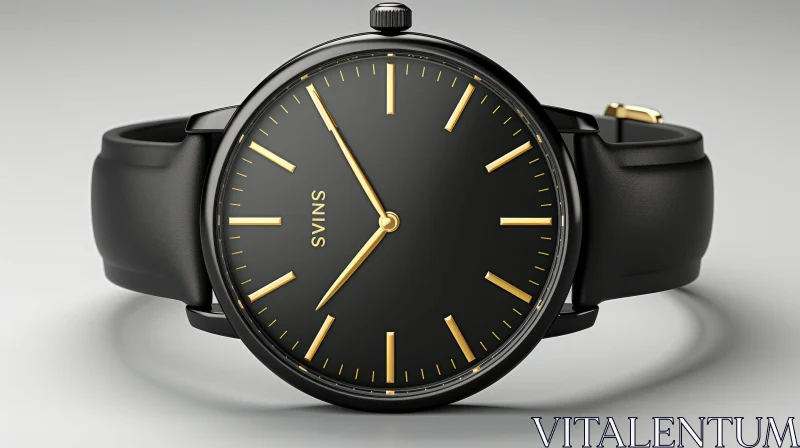 AI ART Elegant Black Wristwatch with Gold Bezel - Fashion Timepiece
