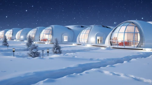 Futuristic Snow Hotel in Night Landscape