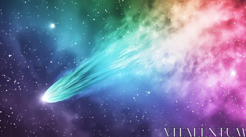 AI ART Glowing Comet in Colorful Nebula - Stunning Universe Image