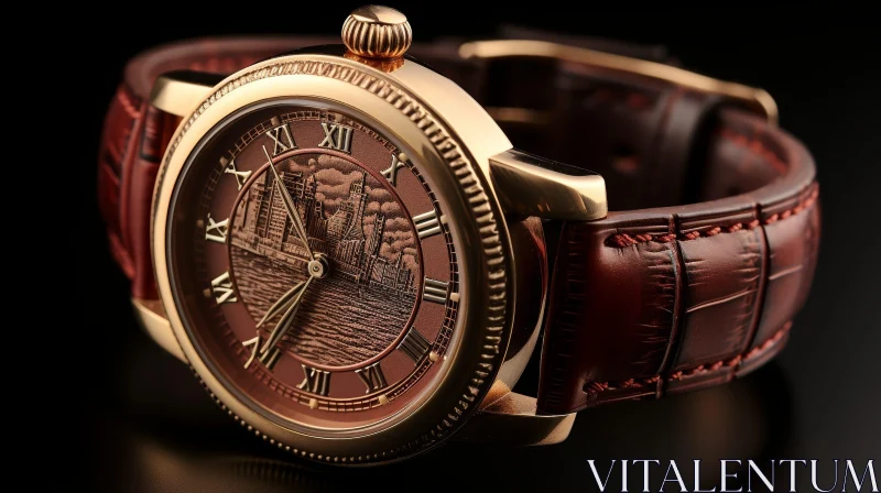 Luxury Wristwatch with Engraved Cityscape Dial AI Image