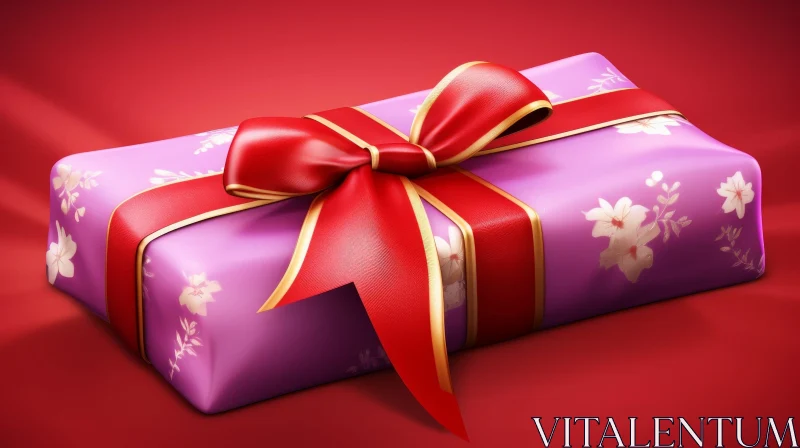 Pink Gift Box 3D Rendering with Red Ribbon | Stock Image AI Image