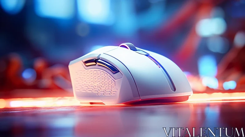 White Gaming Mouse on Red Surface AI Image