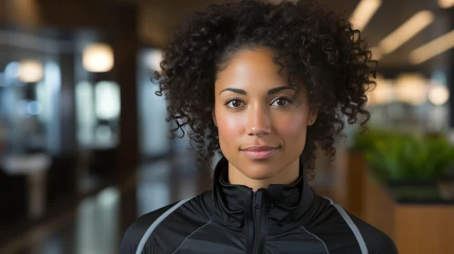 Young Woman with Curly Hair in Tracksuit - Close-up Portrait