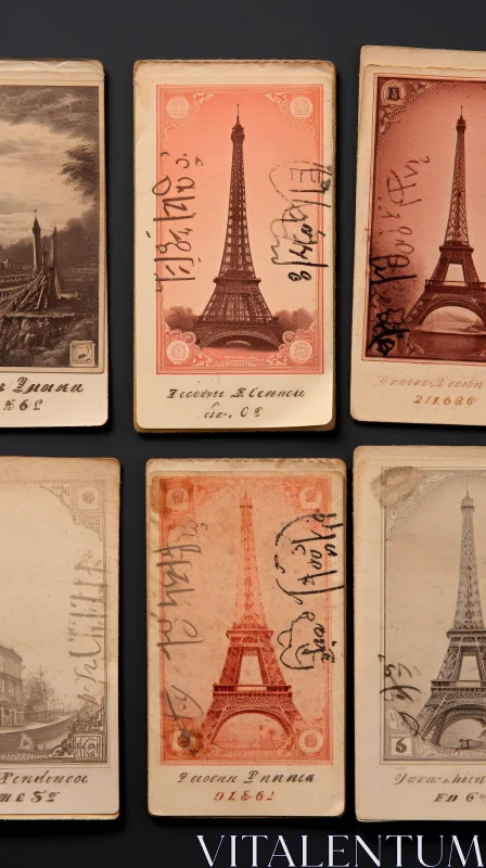 Antique Sepia Eiffel Tower Cabinet Cards Collection AI Image