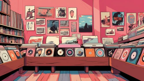 Charming Cartoon Illustration of a Record Store