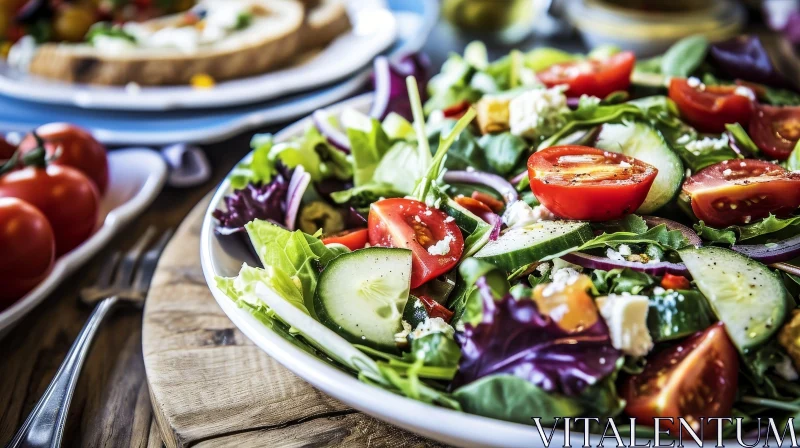 Delicious Salad Bowl on Wooden Table