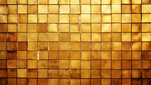 Golden Reflective Square Tiles Wall Close-Up