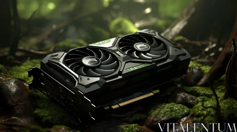 Green Graphics Card in Forest Setting AI Image