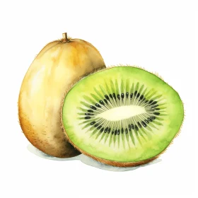 Kiwi Fruit Watercolor Illustration: Hyperrealistic Composition in Green and Beige