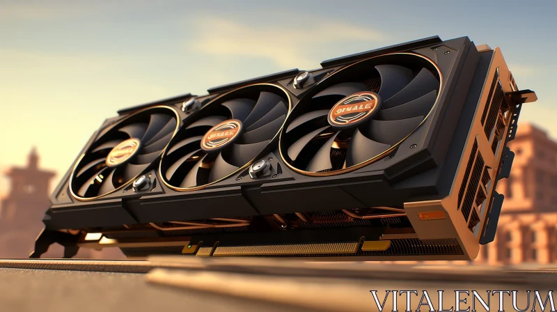 Modern Graphics Card with Black and Gold Cooling Fans AI Image