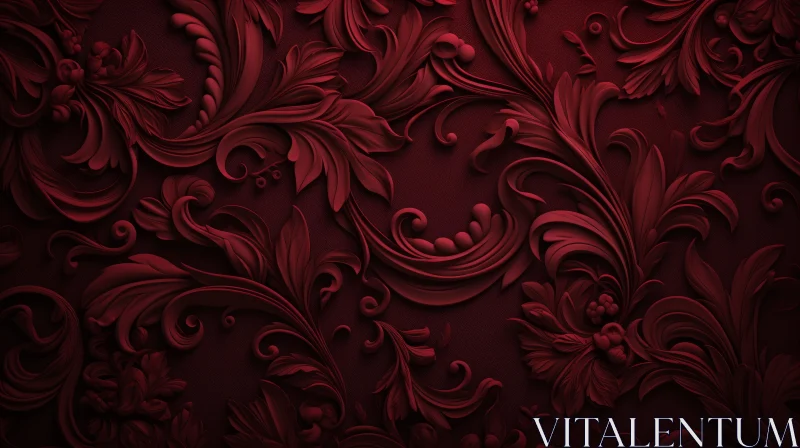 Red Damask Floral Pattern | Seamless 3D Rendering AI Image