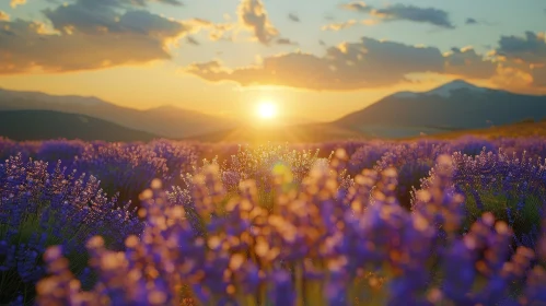 Tranquil Lavender Field Sunset Landscape