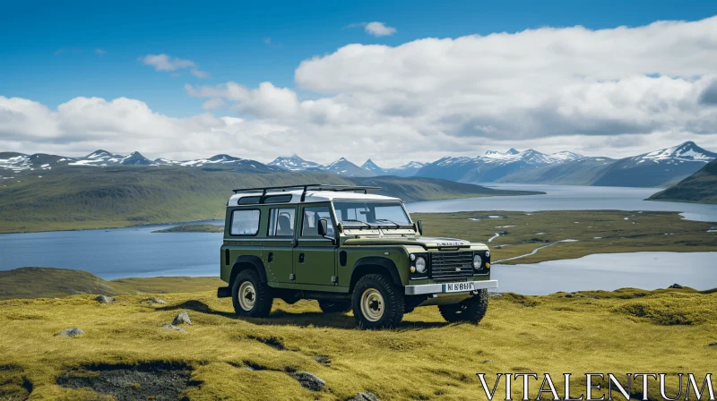 Captivating Vintage Vibe: Green Land Rover in Majestic Seascapes AI Image