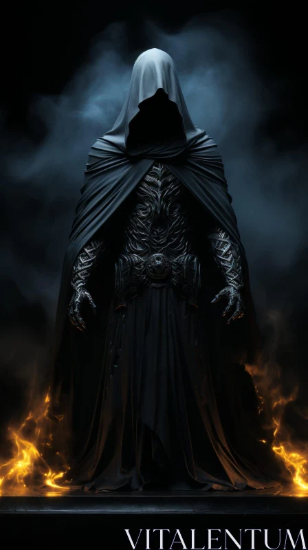 Dark Fantasy Cloaked Figure Illustration AI Image